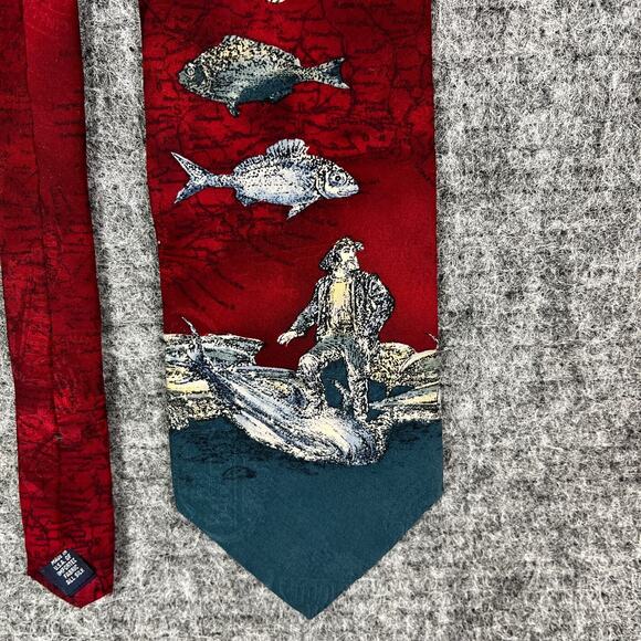 BD Baggies Silk Tie Mens Vintage USA Made Fish Print Novelty Naturecore - Picture 2 of 9